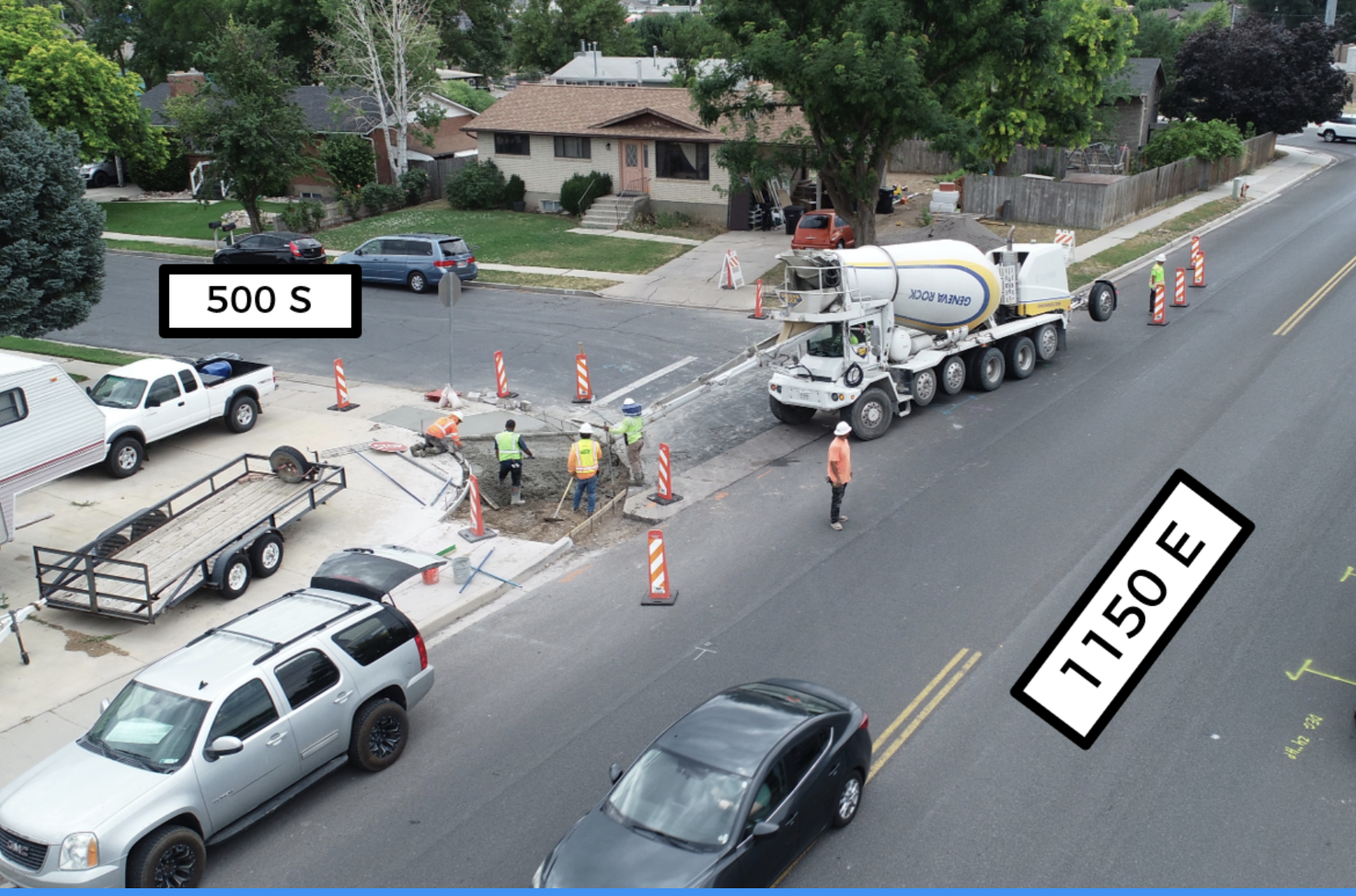 Image showing crews pouring cement to create an ADA ramp at 500 S 1150 E